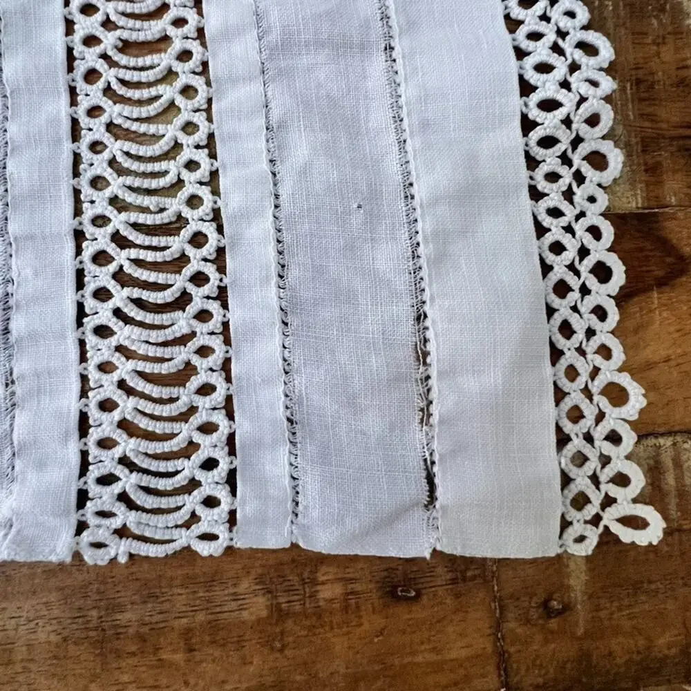 Vintage White Linen Table Runner 16 x 50